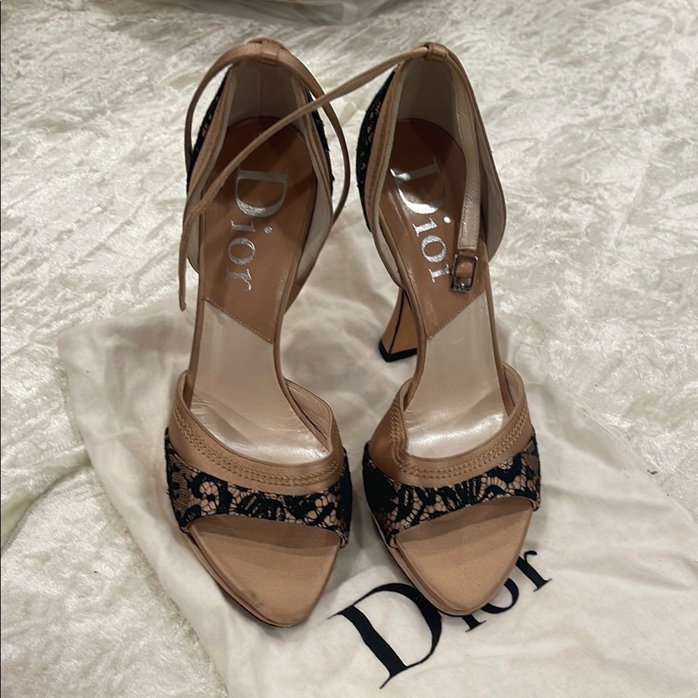Dior Tan and Black High Heeled Sandals